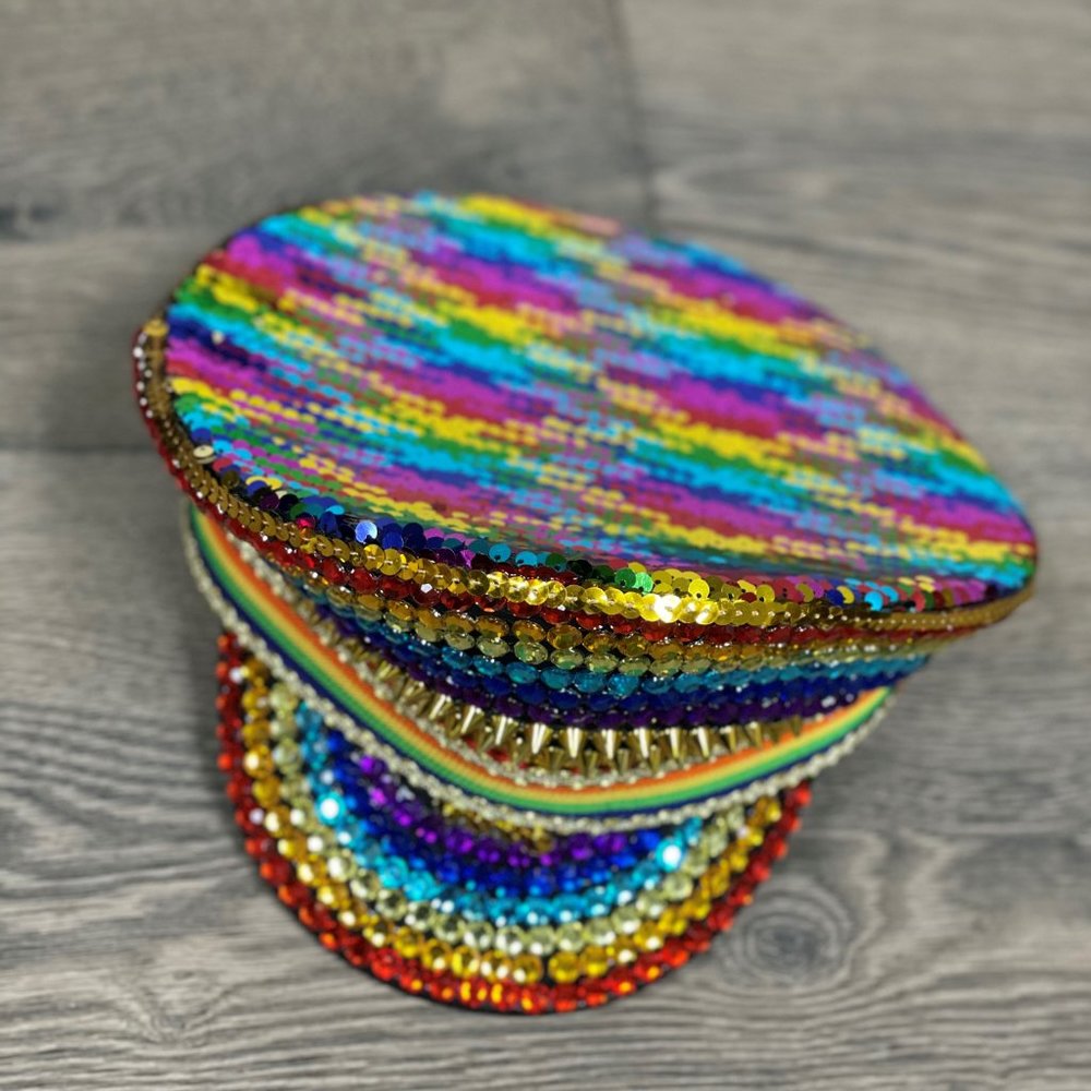 RAINBOW PRIDE SEQUIN CAPTAIN HAT - NWT! - Picture 4 of 16